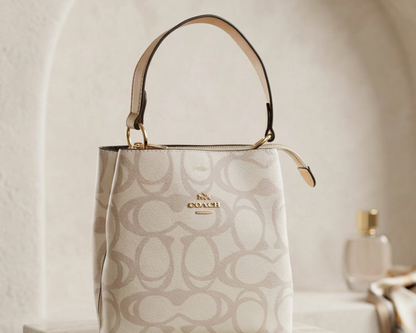 Co_a_ch Elegant Cream Monogram Bag with Top Handle
