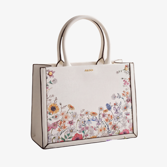 ALDO White Floral Top-Handle Tote Bag | Structured Wildflower Satchel.