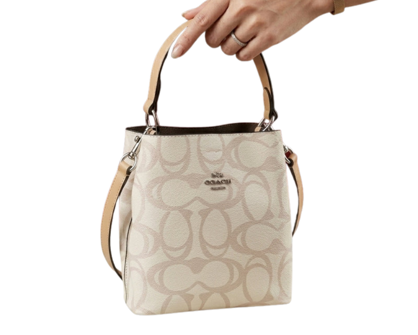 Co_a_ch Elegant Cream Monogram Bag with Top Handle