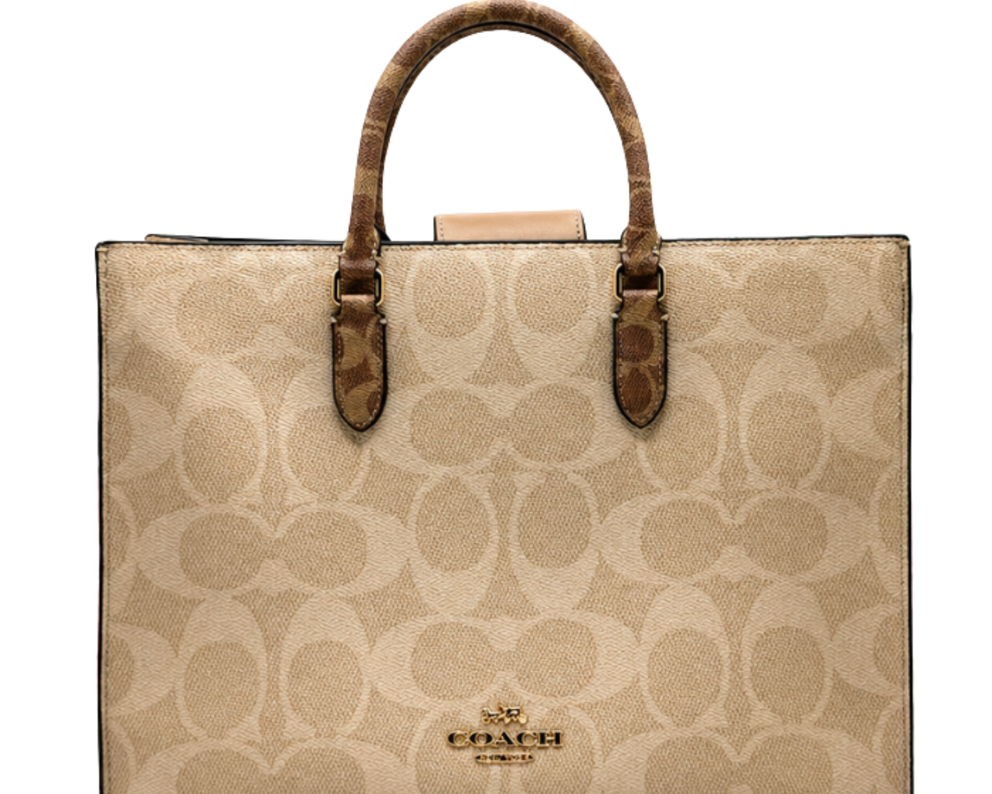 Co-ach Brown Signature Monogram Canvas Structured Large Tote Bag