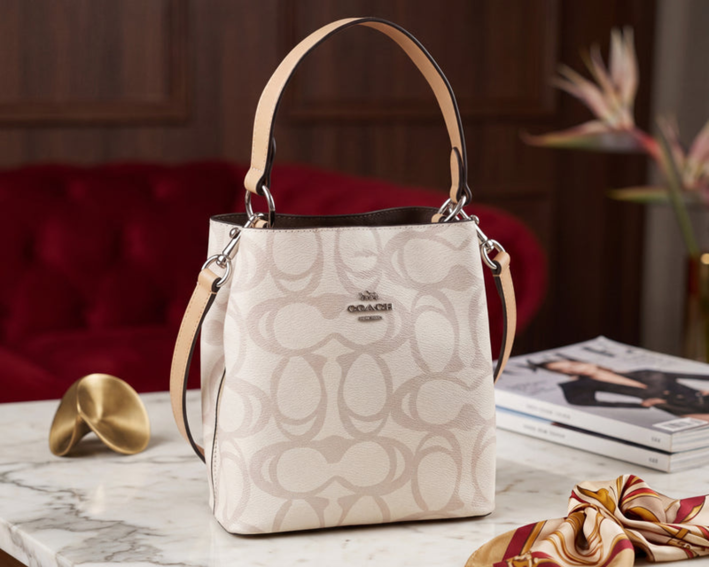 Co_a_ch Elegant Cream Monogram Bag with Top Handle
