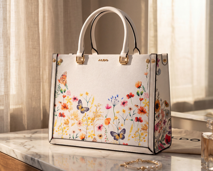 ALDO White Floral Top-Handle Tote Bag | Structured Wildflower Satchel.