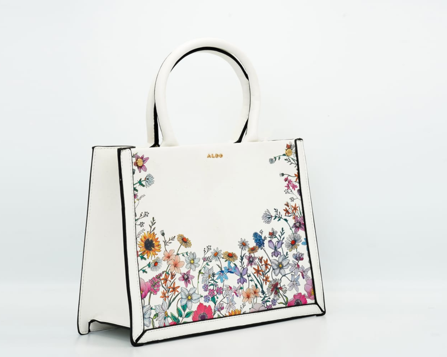 ALDO White Floral Top-Handle Tote Bag | Structured Wildflower Satchel.