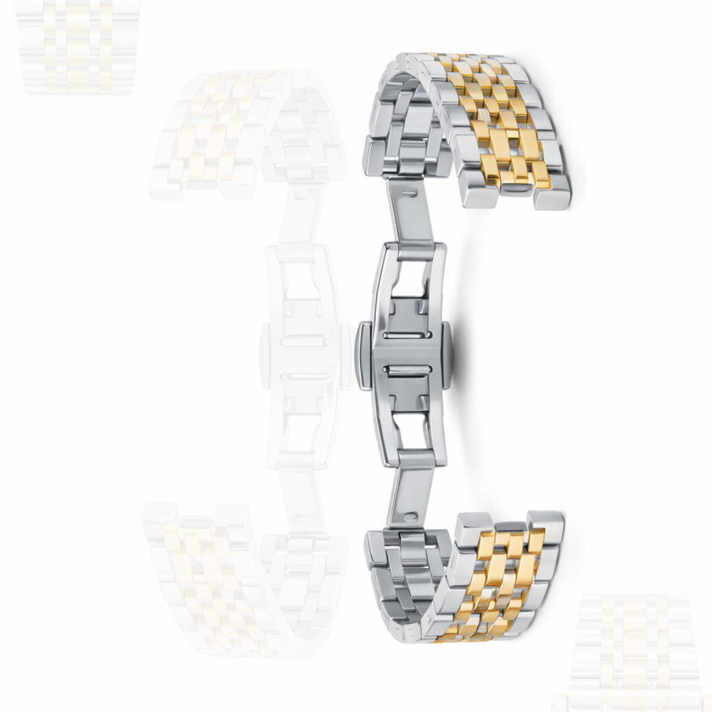 Original Timas Women's Quartz Watch – Black Dial Gold & Silver Two-Tone Stainless Steel Watch.