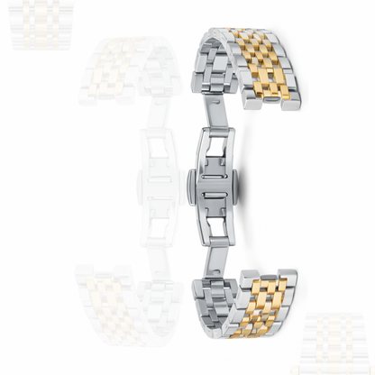 Original Timas Women's Quartz Watch – Black Dial Gold & Silver Two-Tone Stainless Steel Watch.