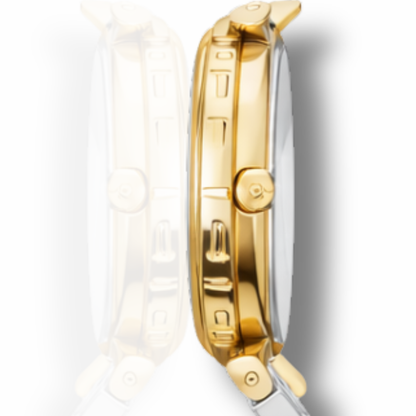 Original Timas Women's Quartz Watch – Black Dial Gold & Silver Two-Tone Stainless Steel Watch.