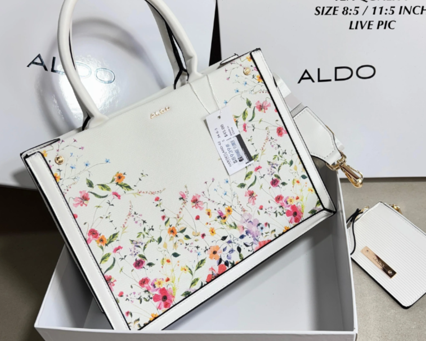 ALDO White Floral Top-Handle Tote Bag | Structured Wildflower Satchel.