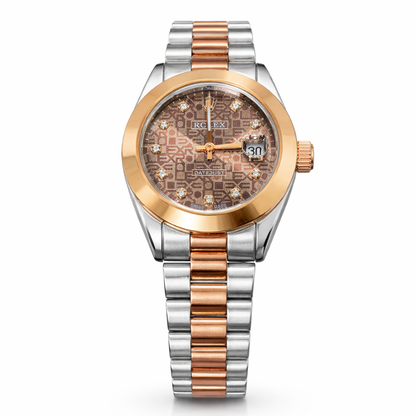 Rolax Ladies Watch – Rose Gold Dial Two-Tone Stainless Steel Luxury Wrist Watch.