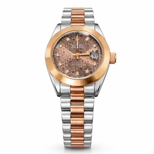 Rolax Ladies Watch – Rose Gold Dial Two-Tone Stainless Steel Luxury Wrist Watch.
