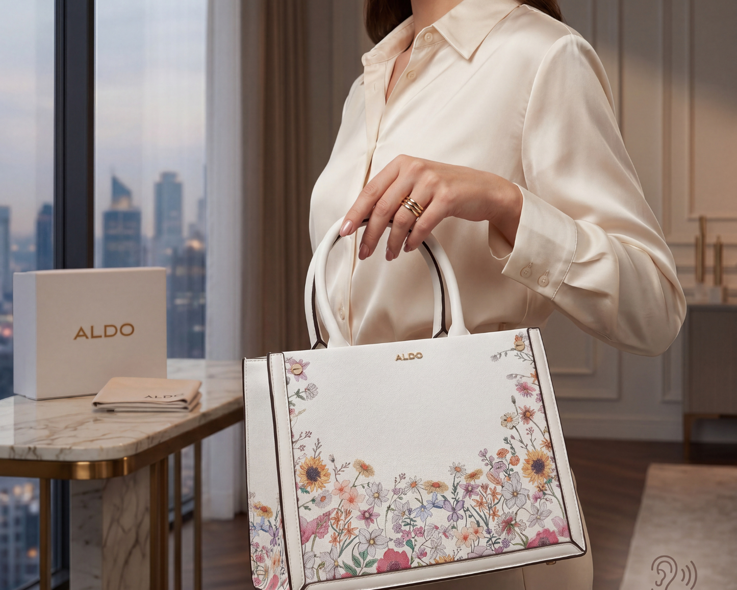 ALDO White Floral Top-Handle Tote Bag | Structured Wildflower Satchel.
