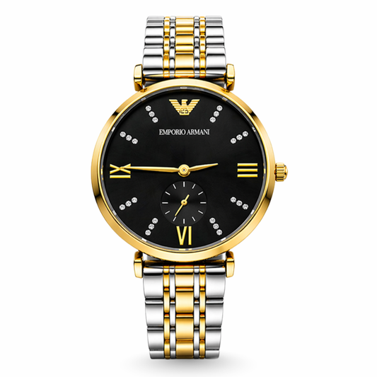 Emporio Armani Style Men,s Two-Tone Stainless Steel Watch – Black Dial Luxury Wrist Watch.