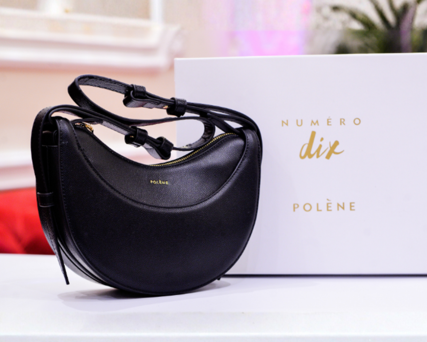 Authentic Polene Numero Dix Black Leather Crossbody Bag