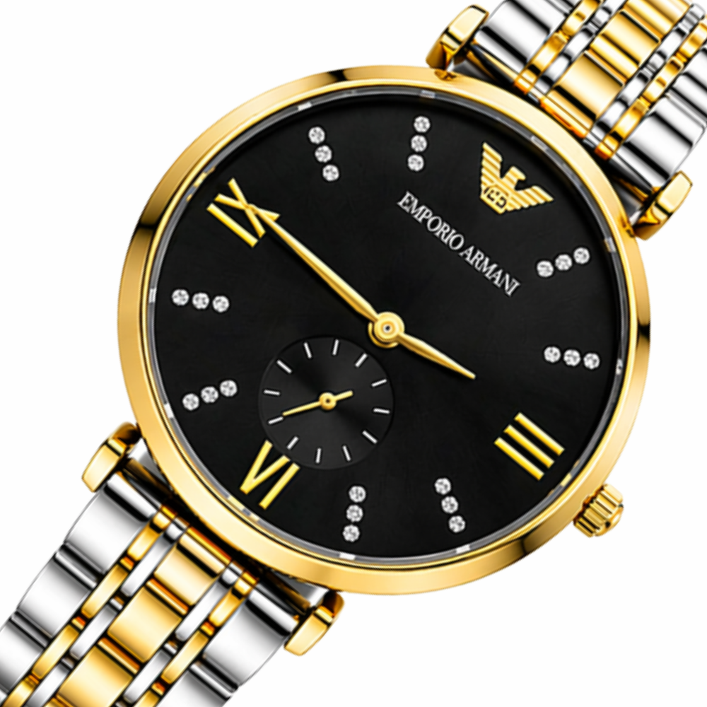 Emporio Armani Style Men,s Two-Tone Stainless Steel Watch – Black Dial Luxury Wrist Watch.
