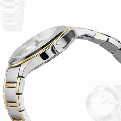 TIMAS Men's Premium Stainless Steel Quartz Watch – Two Tone Silver & Gold Chain Wrist Watch with Date Display