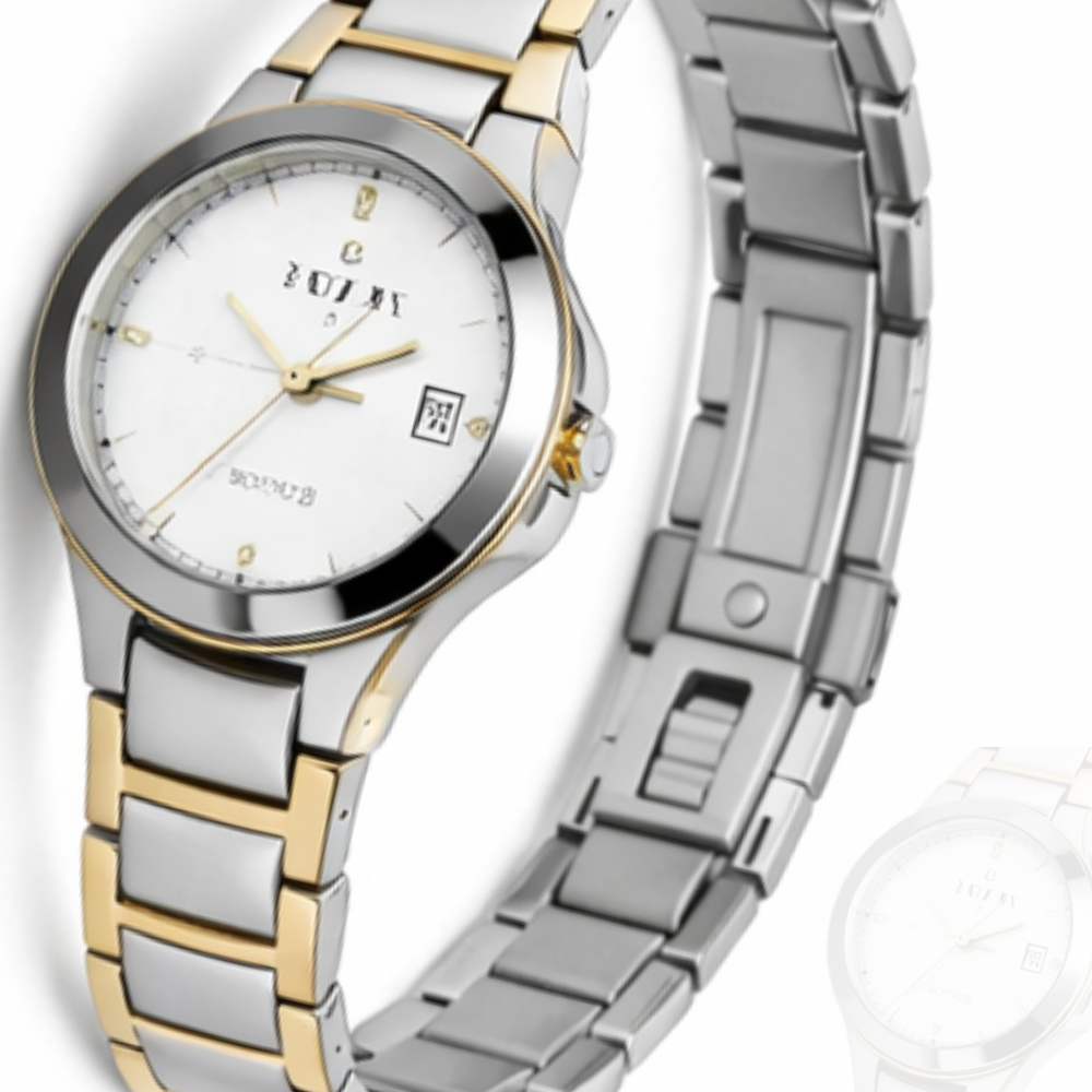 TIMAS Men's Premium Stainless Steel Quartz Watch – Two Tone Silver & Gold Chain Wrist Watch with Date Display