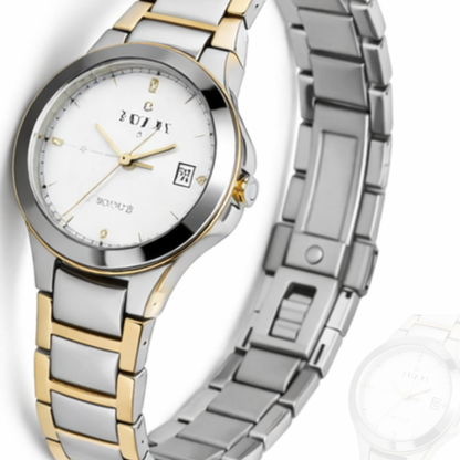 TIMAS Men's Premium Stainless Steel Quartz Watch – Two Tone Silver & Gold Chain Wrist Watch with Date Display