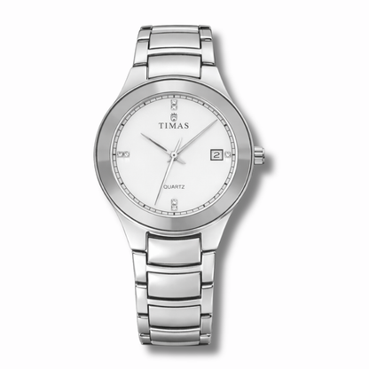 TIMAS Silver Stainless Steel Quartz Watch for Men – Luxury Analog Wrist Watch with Date Display