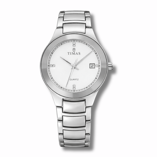 TIMAS Silver Stainless Steel Quartz Watch for Men – Luxury Analog Wrist Watch with Date Display