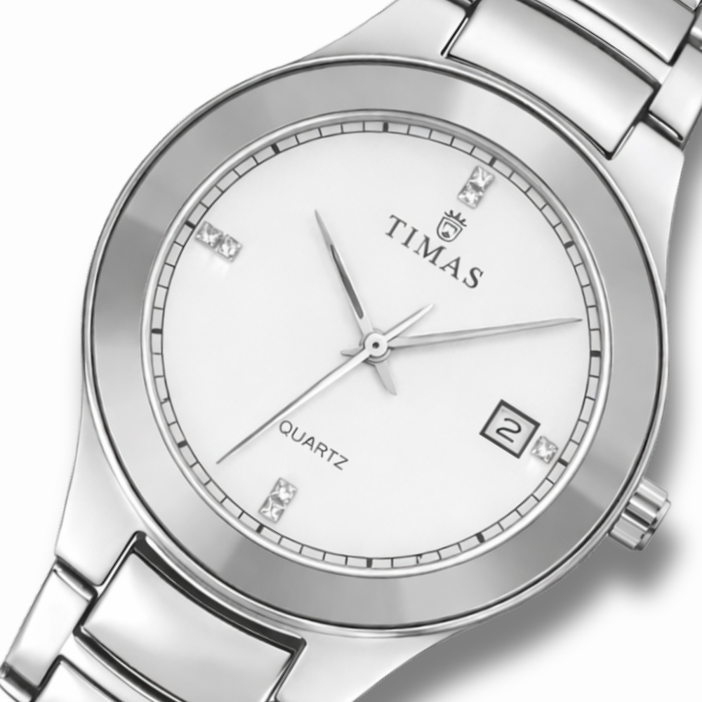 TIMAS Silver Stainless Steel Quartz Watch for Men – Luxury Analog Wrist Watch with Date Display
