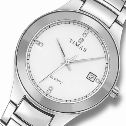 TIMAS Silver Stainless Steel Quartz Watch for Men – Luxury Analog Wrist Watch with Date Display