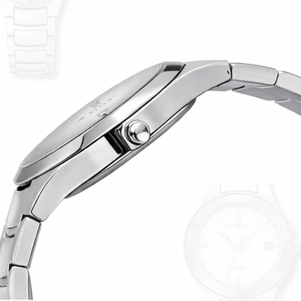 TIMAS Silver Stainless Steel Quartz Watch for Men – Luxury Analog Wrist Watch with Date Display