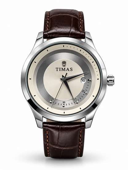 TIMAS Men's Luxury Leather Strap Quartz Watch – Premium Analog Wrist Watch with Date Display