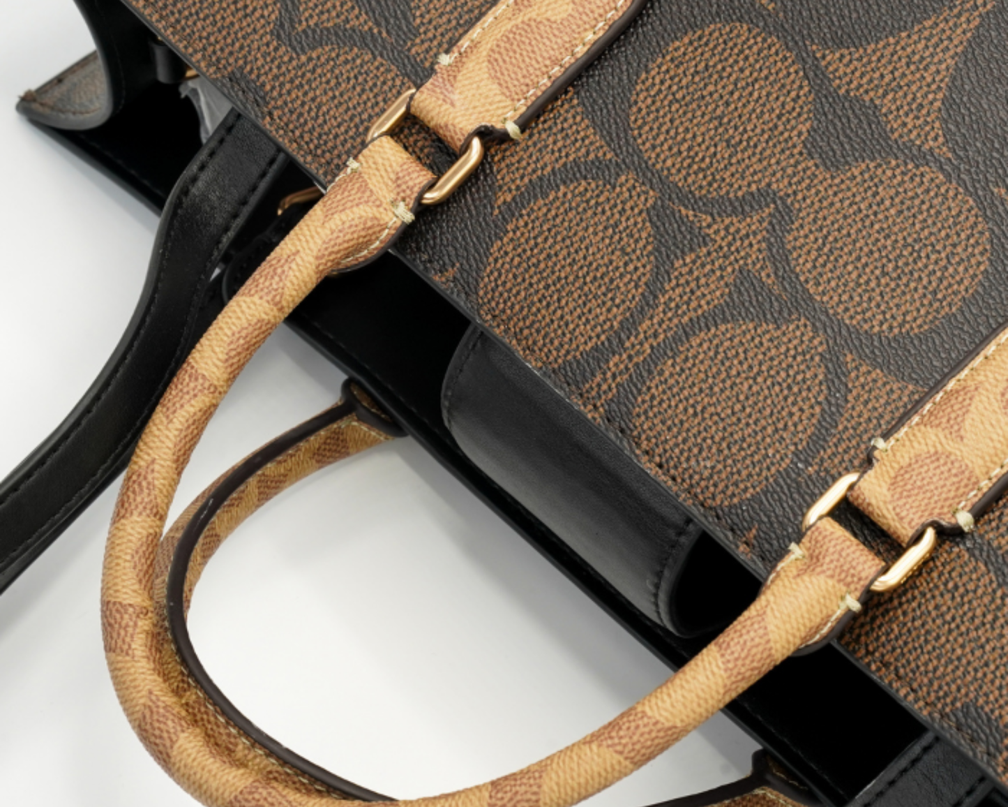 Co-ach Brown Signature Monogram Canvas Structured Large Tote Bag