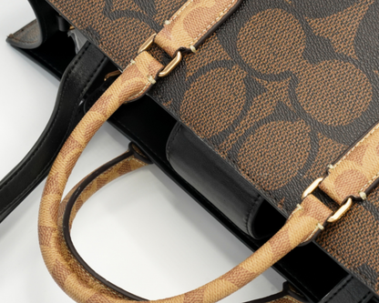 Co-ach Brown Signature Monogram Canvas Structured Large Tote Bag