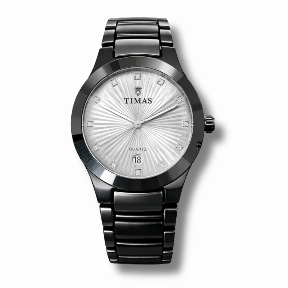 TIMAS Black Stainless Steel Quartz Watch for Men – Luxury Analog Wrist Watch with Date Display