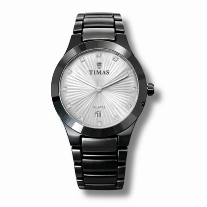 TIMAS Black Stainless Steel Quartz Watch for Men – Luxury Analog Wrist Watch with Date Display