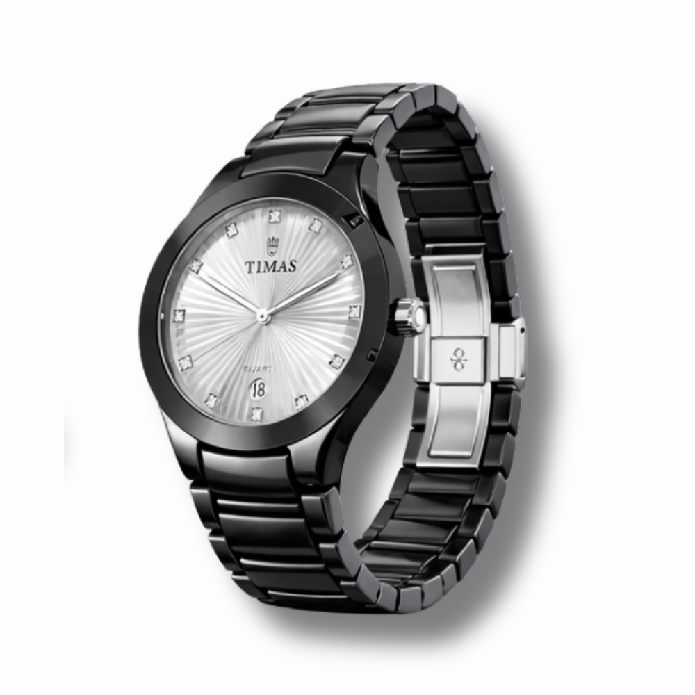 TIMAS Black Stainless Steel Quartz Watch for Men – Luxury Analog Wrist Watch with Date Display
