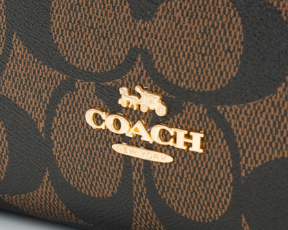 Co-ach Brown Signature Monogram Canvas Structured Large Tote Bag