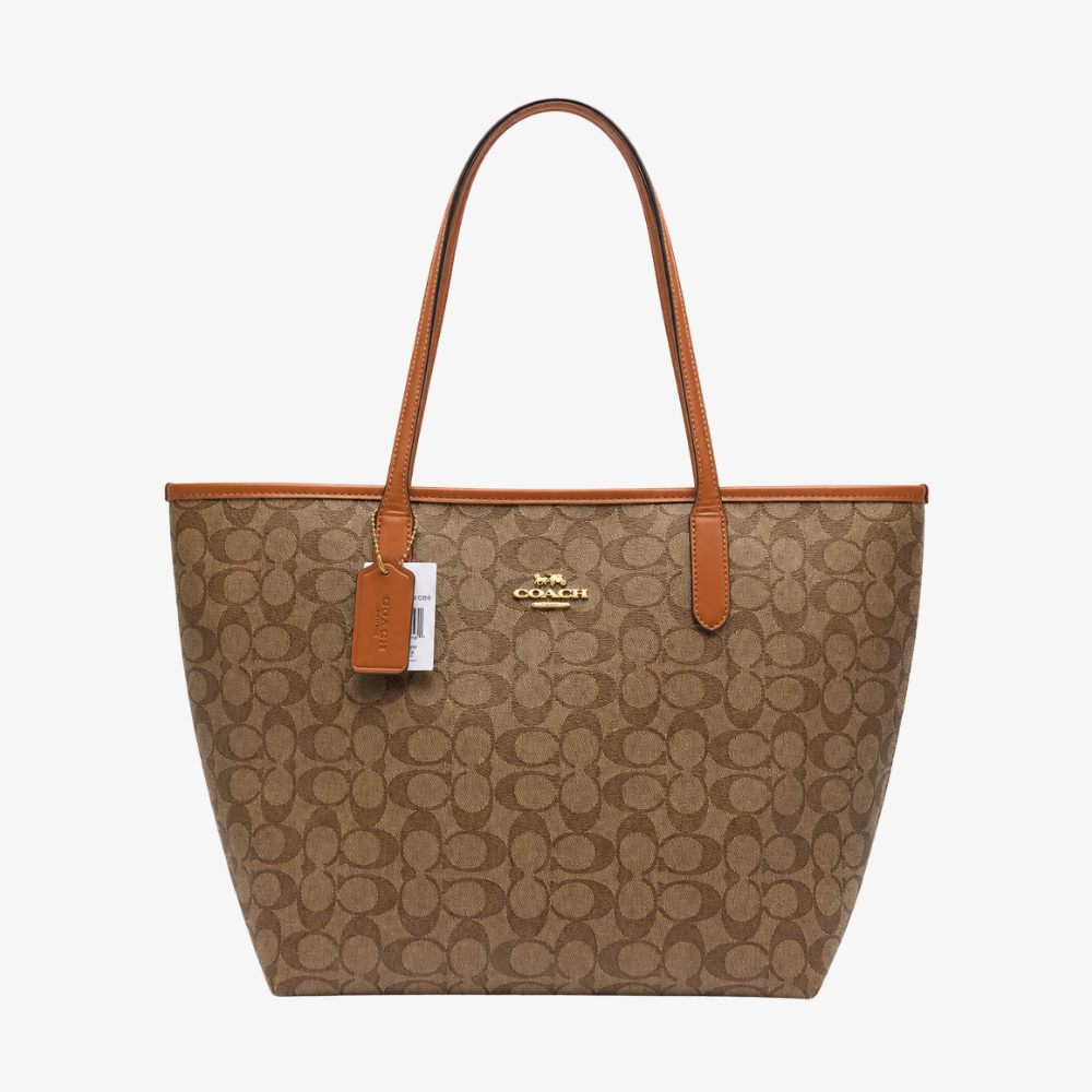 Coach Signature Canvas Tote Bag for Women – Premium Designer Shoulder Handbag | Brown & Tan