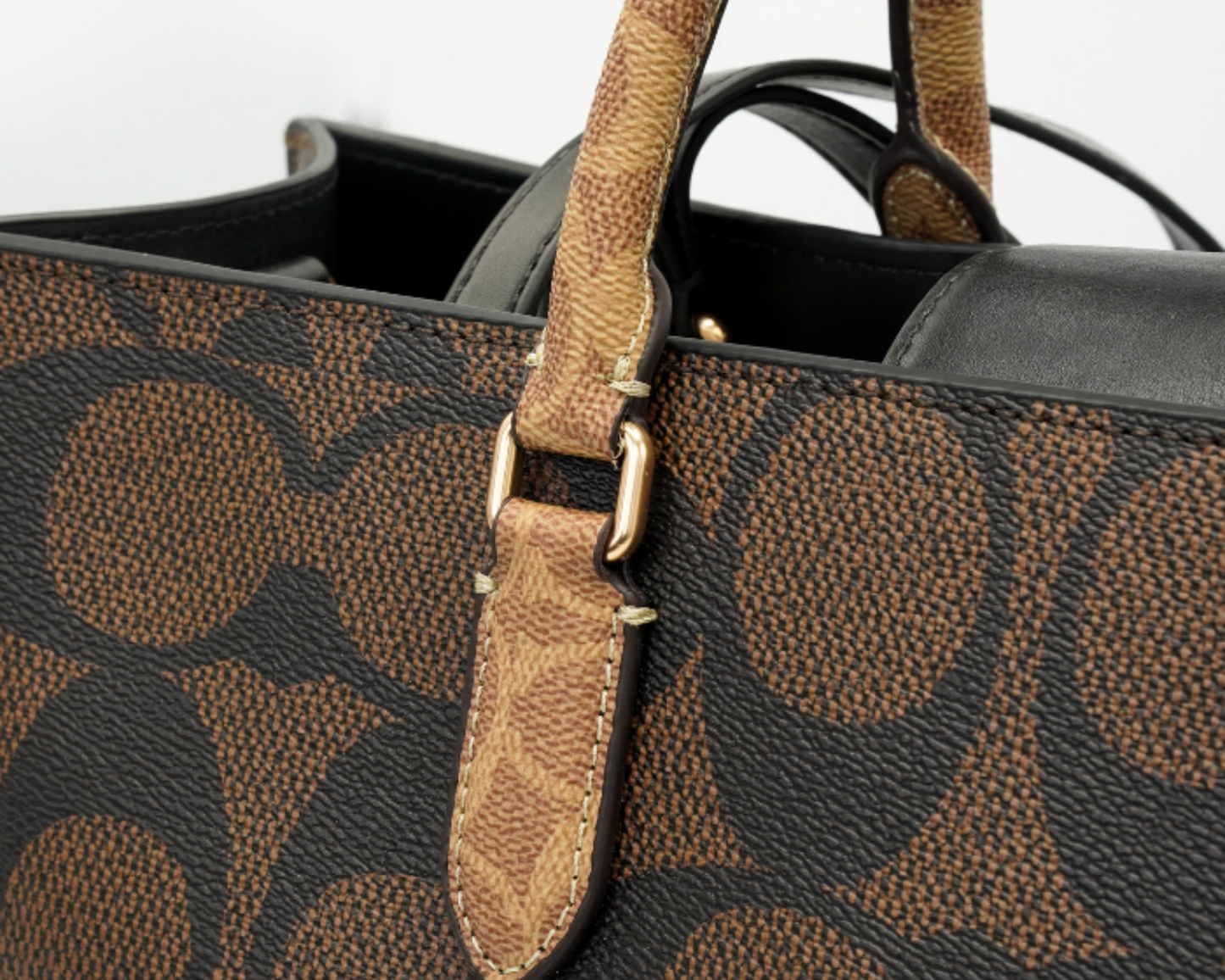 Co-ach Brown Signature Monogram Canvas Structured Large Tote Bag