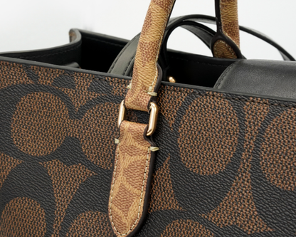 Co-ach Brown Signature Monogram Canvas Structured Large Tote Bag