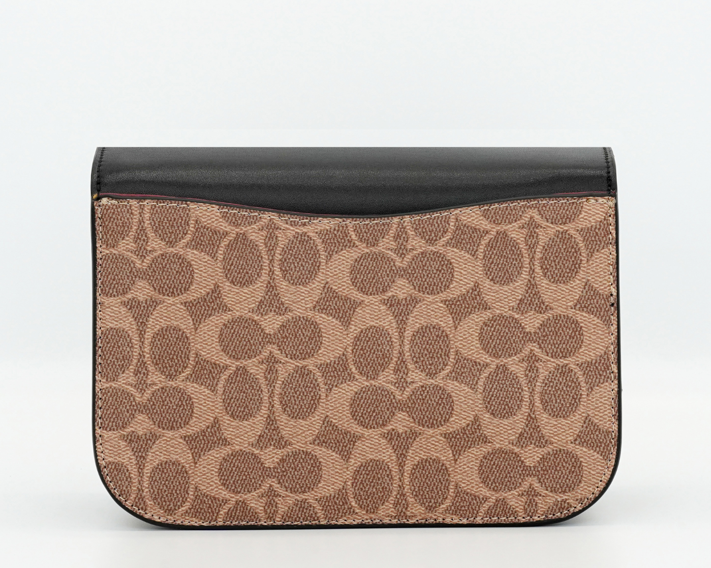 Co-ach Signature Black & Brown Two-Tone Crossbody Bag with Gold 'C' Buckle