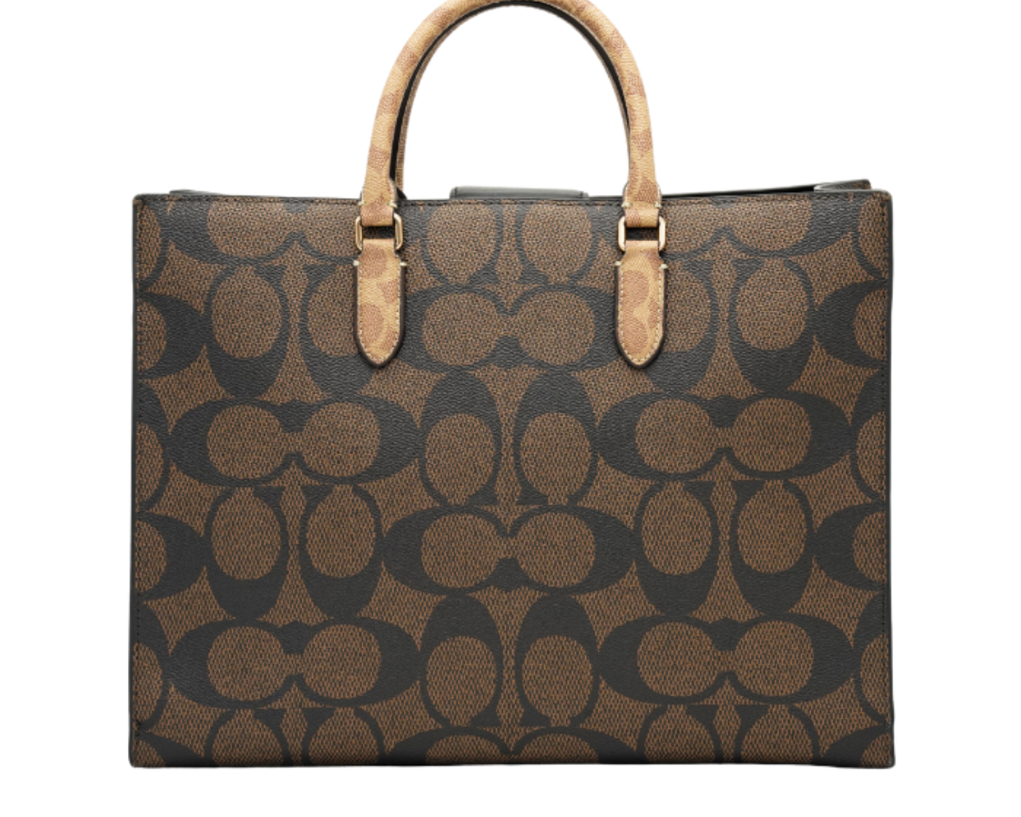 Co-ach Brown Signature Monogram Canvas Structured Large Tote Bag