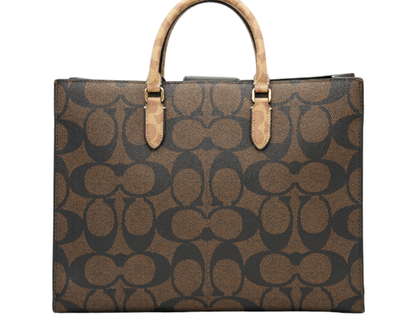 Co-ach Brown Signature Monogram Canvas Structured Large Tote Bag