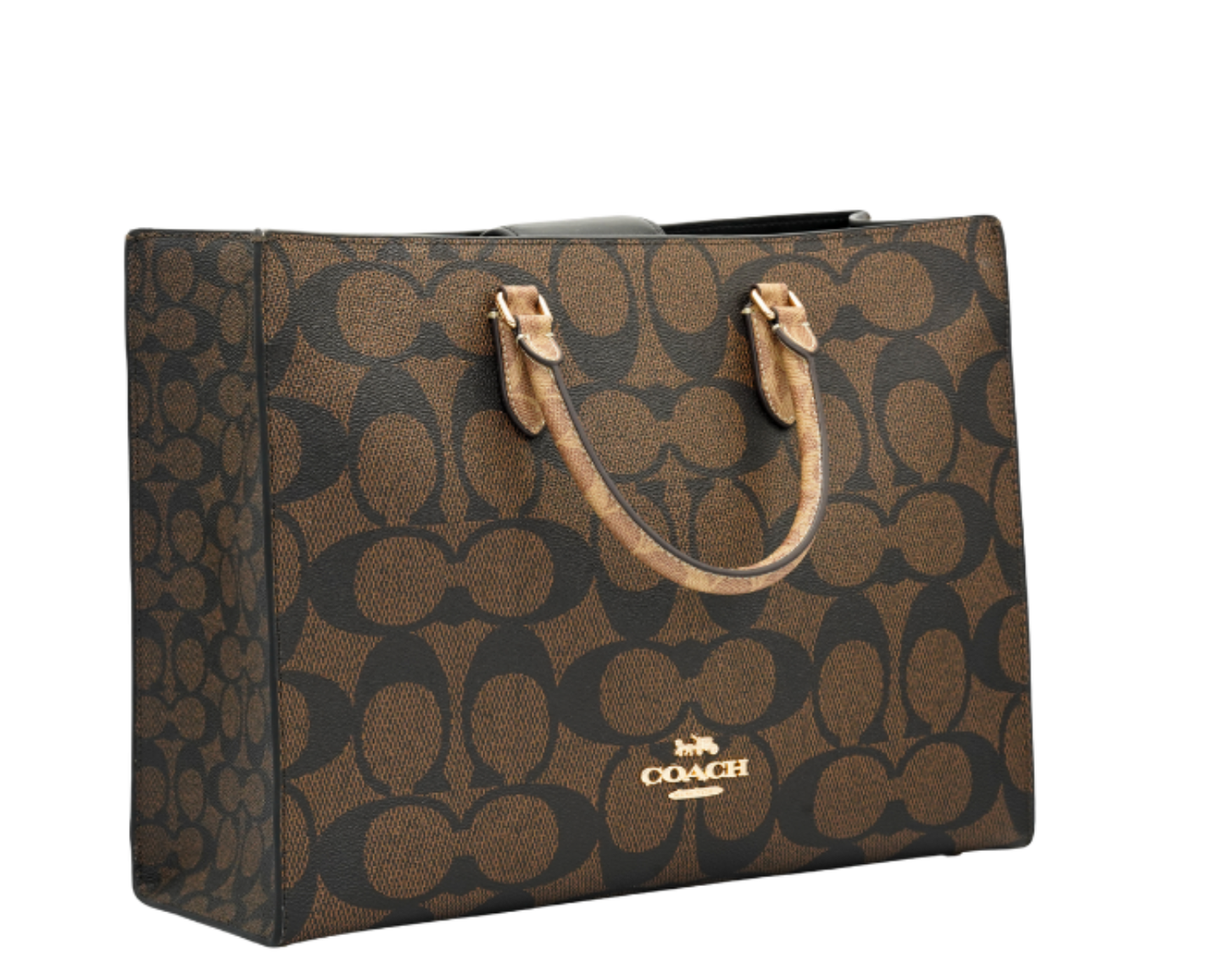 Co-ach Brown Signature Monogram Canvas Structured Large Tote Bag