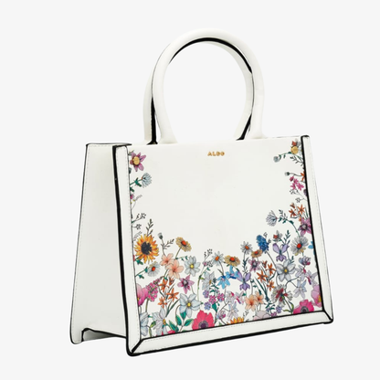 ALDO White Floral Top-Handle Tote Bag | Structured Wildflower Satchel.