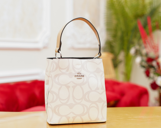 Co_a_ch Elegant Cream Monogram Bag with Top Handle