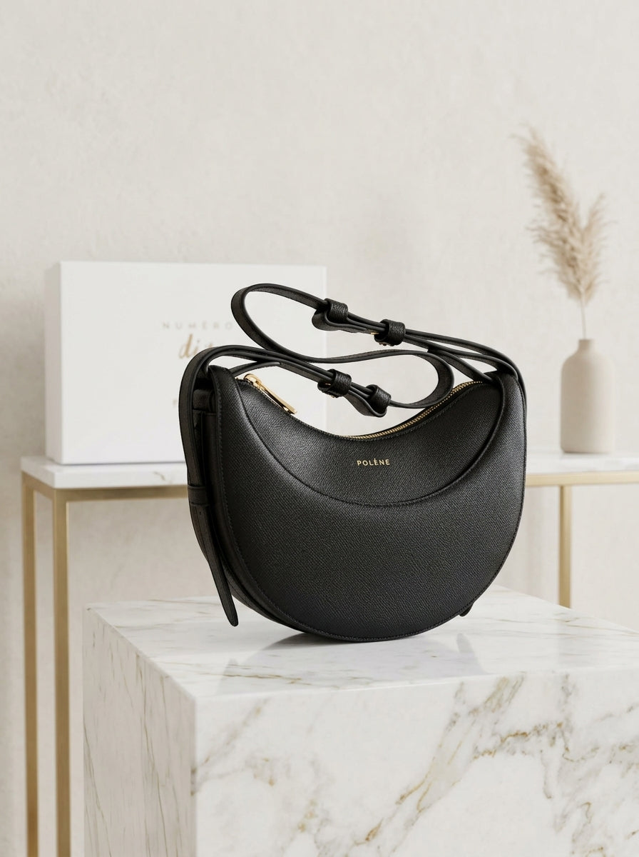 Authentic Polene Numero Dix Black Leather Crossbody Bag