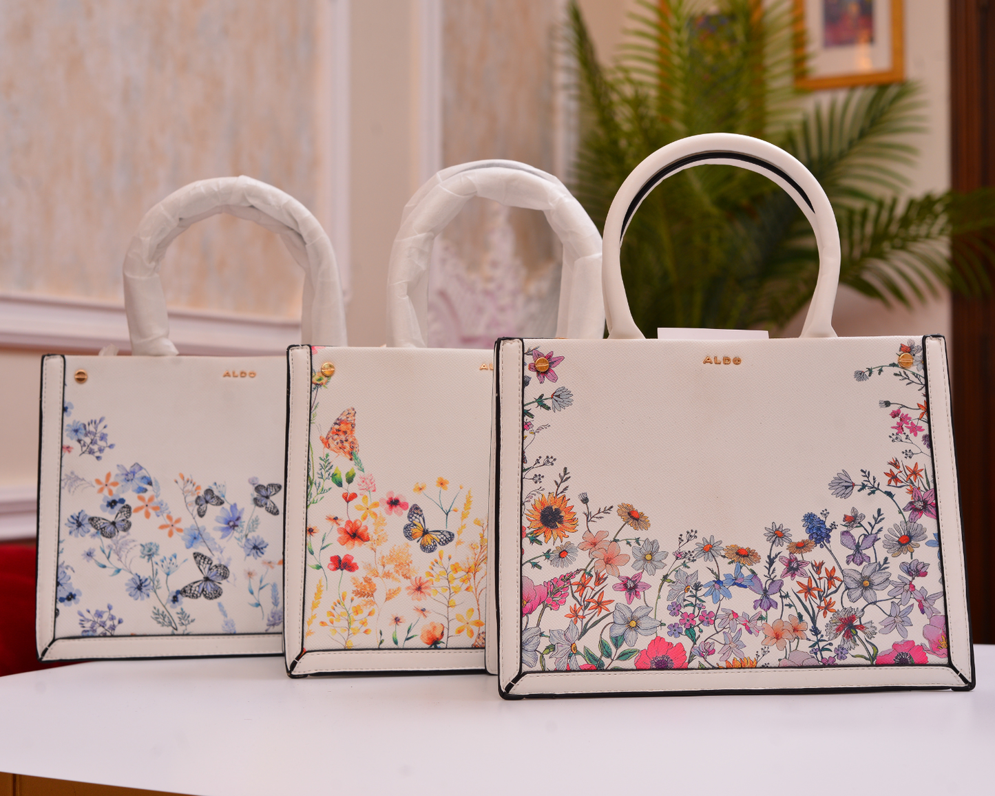 ALDO White Floral Top-Handle Tote Bag | Structured Wildflower Satchel.