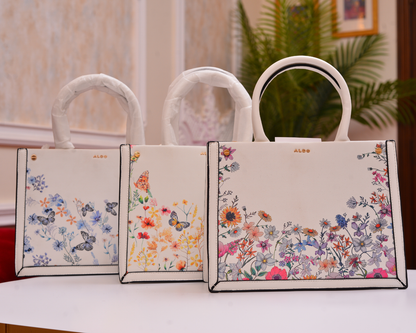 ALDO White Floral Top-Handle Tote Bag | Structured Wildflower Satchel.