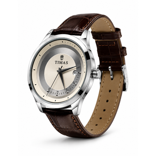 TIMAS Men's Luxury Leather Strap Quartz Watch – Premium Analog Wrist Watch with Date Display